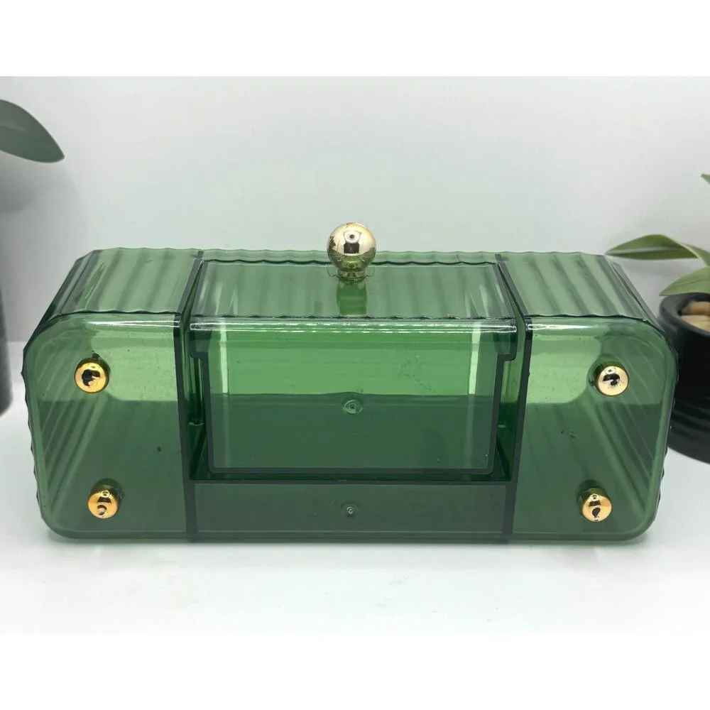 Green Ribbed Acrylic Organizer With Drawer & Gold Knob
